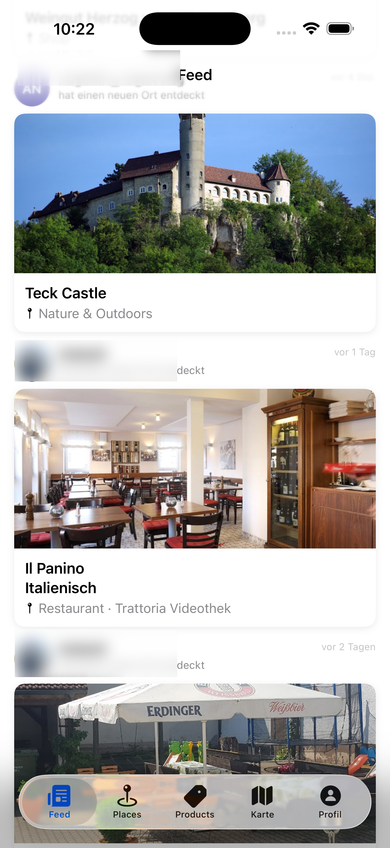 POI Freundes-Feed mit geteilten Orten und Empfehlungen