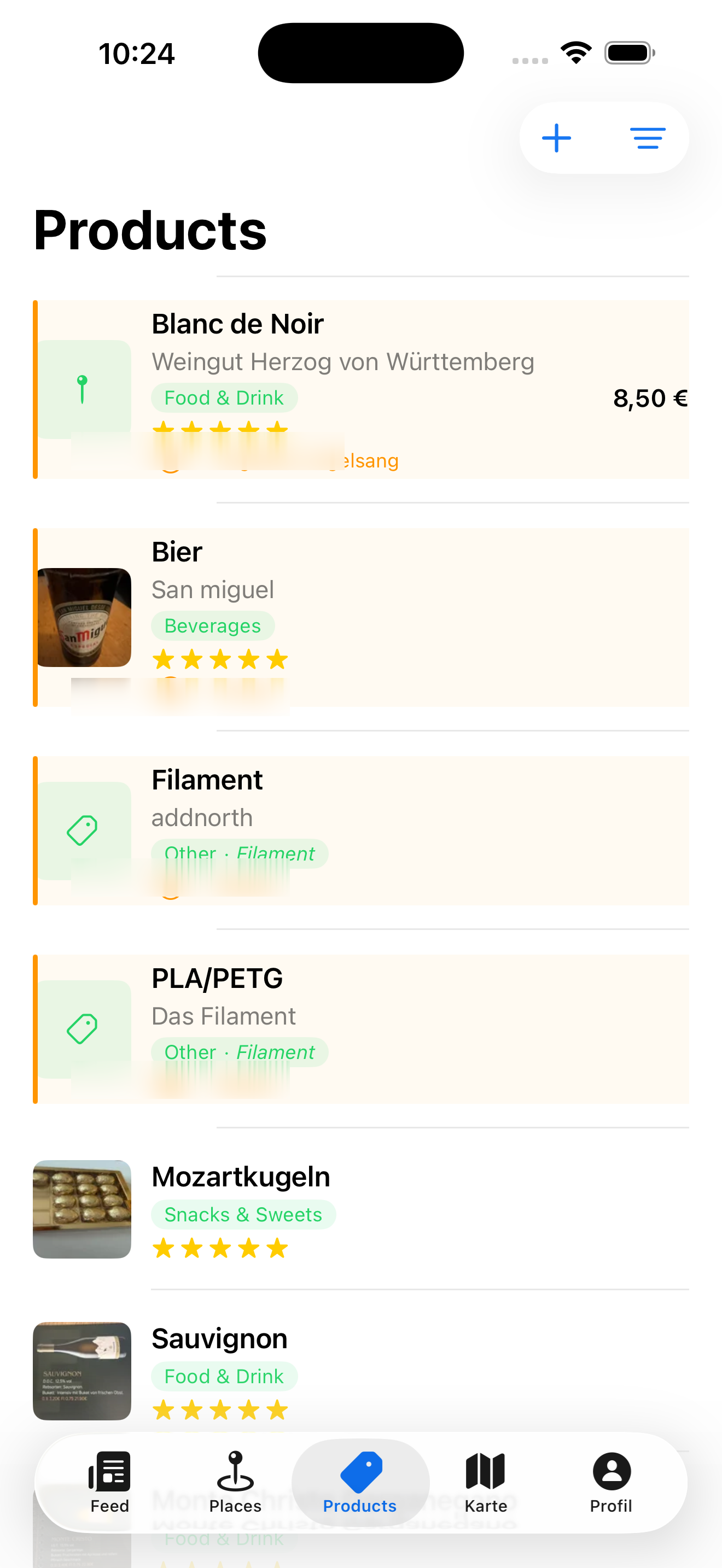 POI Produktliste mit Bewertungen und Preisen