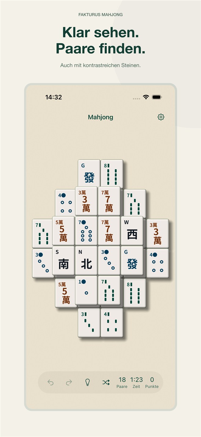 Deutsche Store-Aufnahme des Mahjong-Spiels mit vereinfachten Zeichen im Hochkontrast-Steinstil